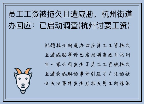 员工工资被拖欠且遭威胁，杭州街道办回应：已启动调查(杭州讨要工资)